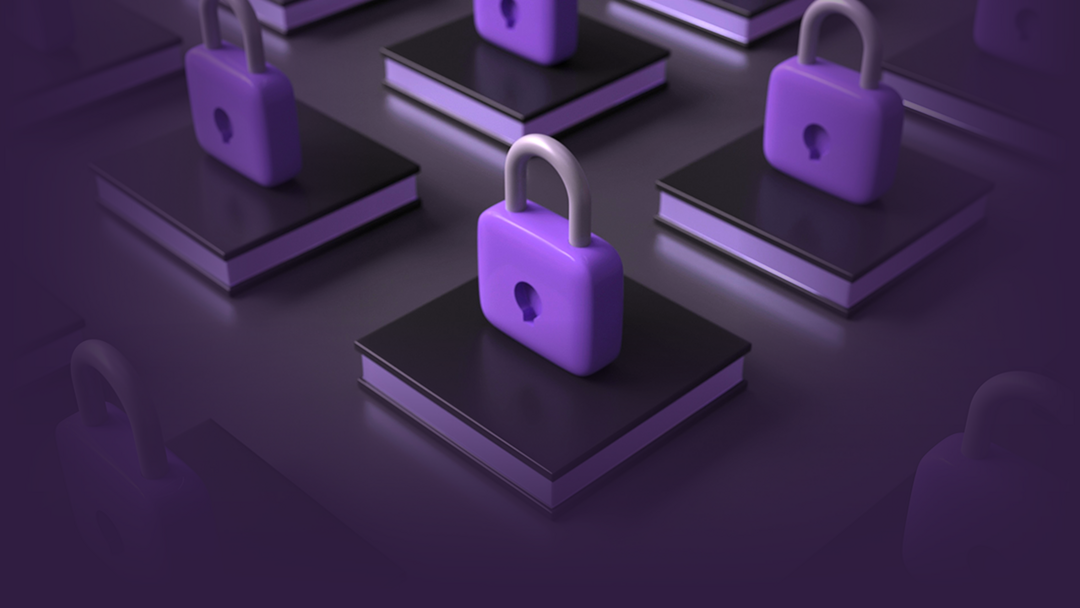 Four purple 3D door locks