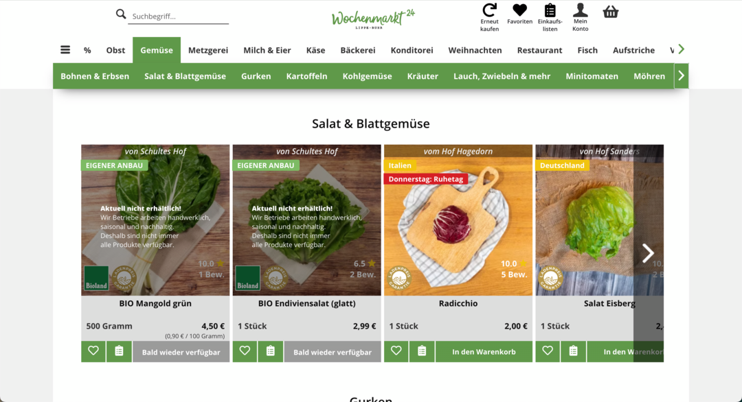 Category page in the Wochenmarkt24 online store
